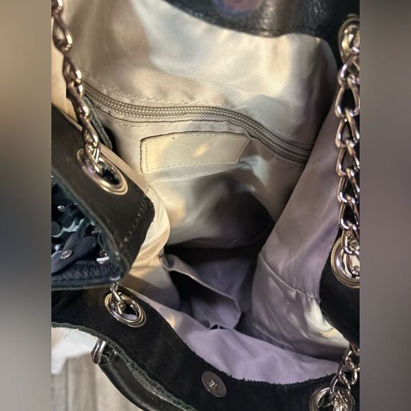 Black White Leather Purse Flowers Applique Shoulder Bag Glam Luxury Amerileather - Picture 8 of 12